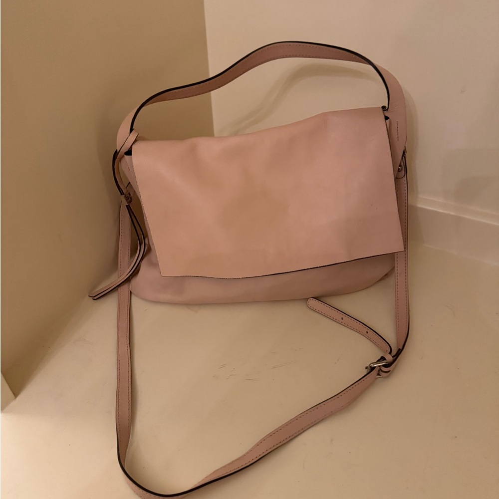 Spanish leather from Sevilla. Pink Shoulder Bag with suede cover interior.